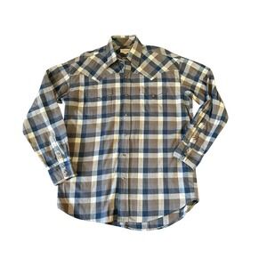 Stetson Gray/Blue Plaid‎ Western Pearl Snap Button up Shirt Sz Large